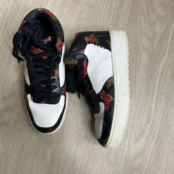 COACH C210 LEATHER WILD LILY FLORAL MID TOPS SIZE 8 - Picture 2 of 7